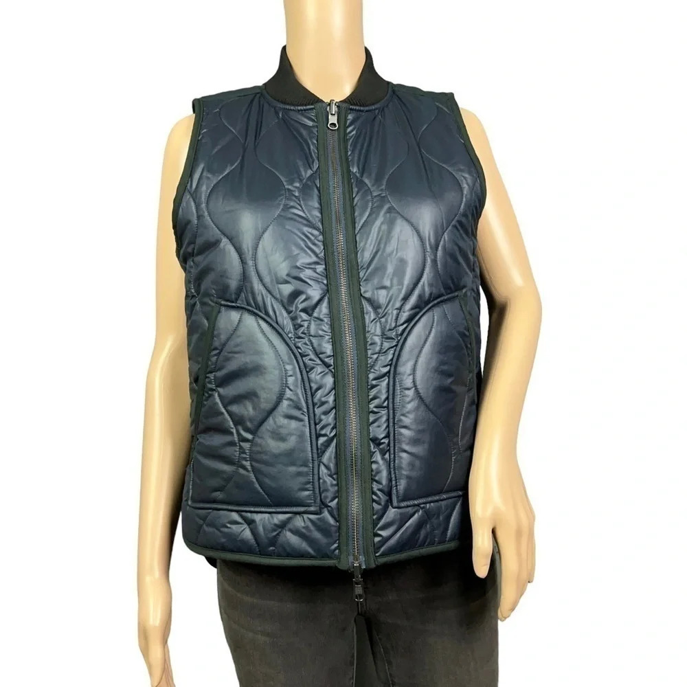 MADEWELL Womens Wool Quilted Reversible Vest Quilted Blue Gray Bomber Size S